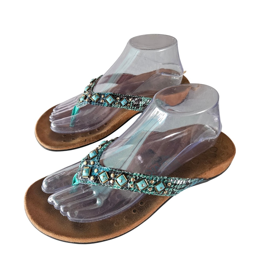 Vionic Floriana Teal Snakeskin Turquoise Studded Orthotic Sandals Womens 8 - Picture 2 of 7